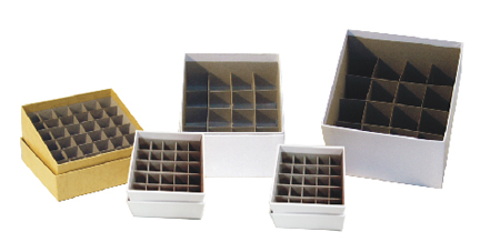 White 2" Mini Cardboard Box with Drain Slots and 25 cell divider