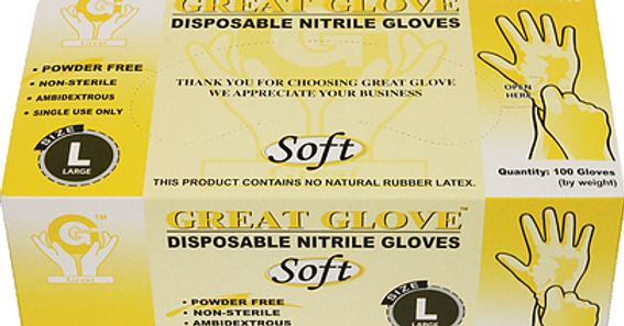 GREAT GLOVE Soft Nitrile Powder-Free Gloves, Large, 100/box, 10 boxes/case